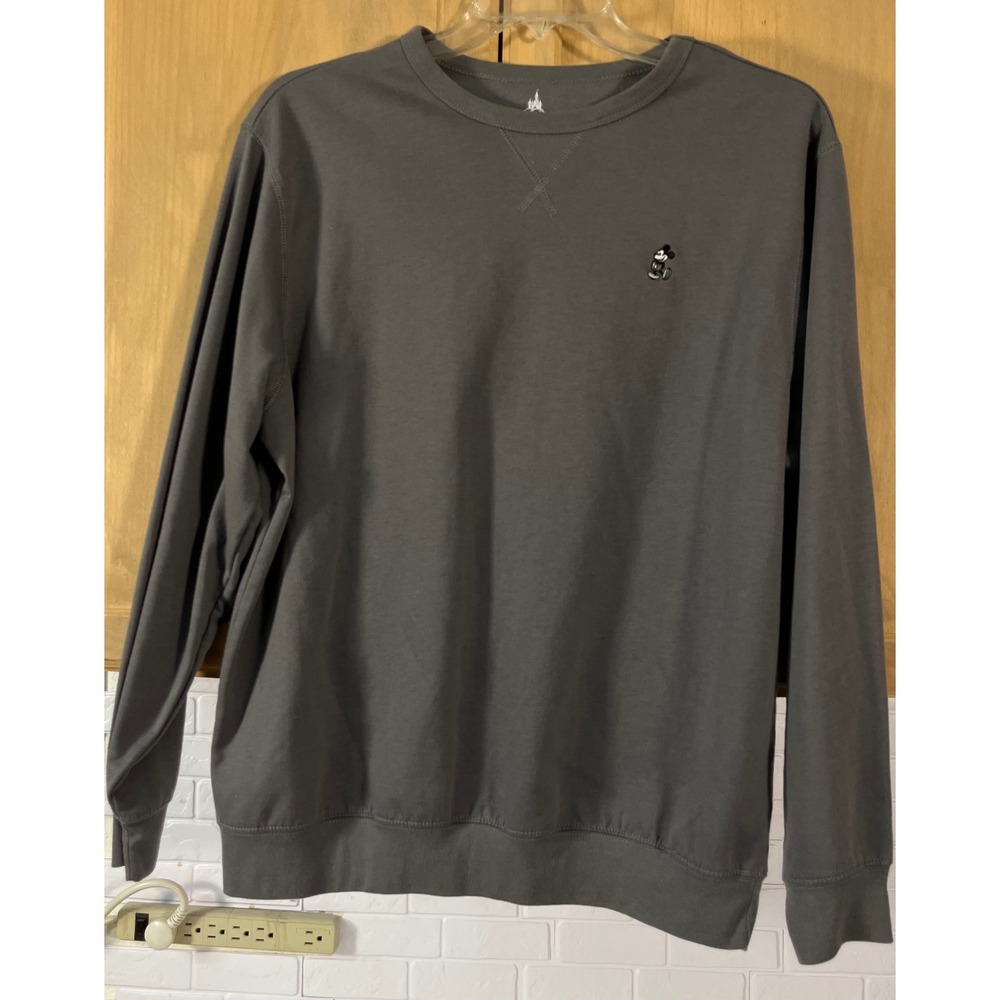 Disney Parks Sweatshirt Mens XL Gray Mickey Mouse Embroidered Crew Neck Pullover